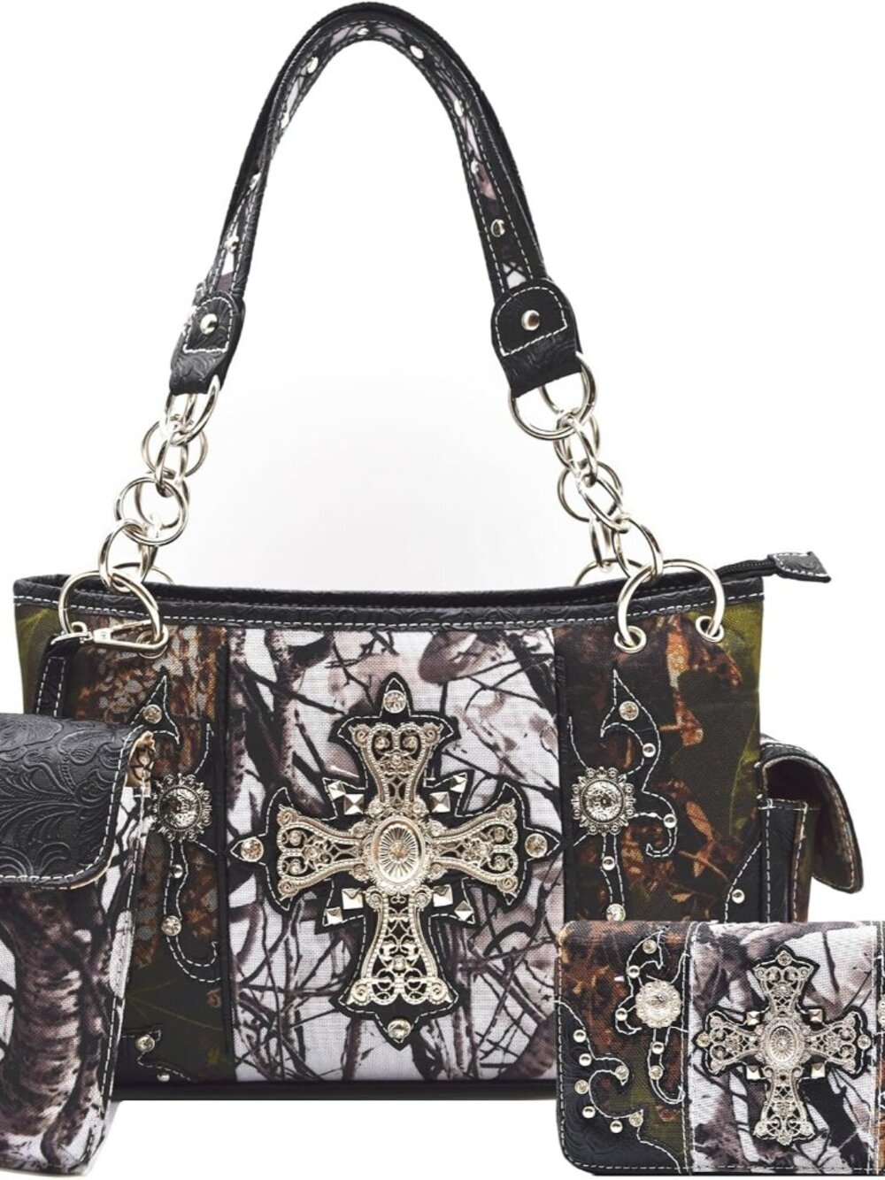 Western Camouflage Purse Country Handbag with Wallet Pouch Set for Women
